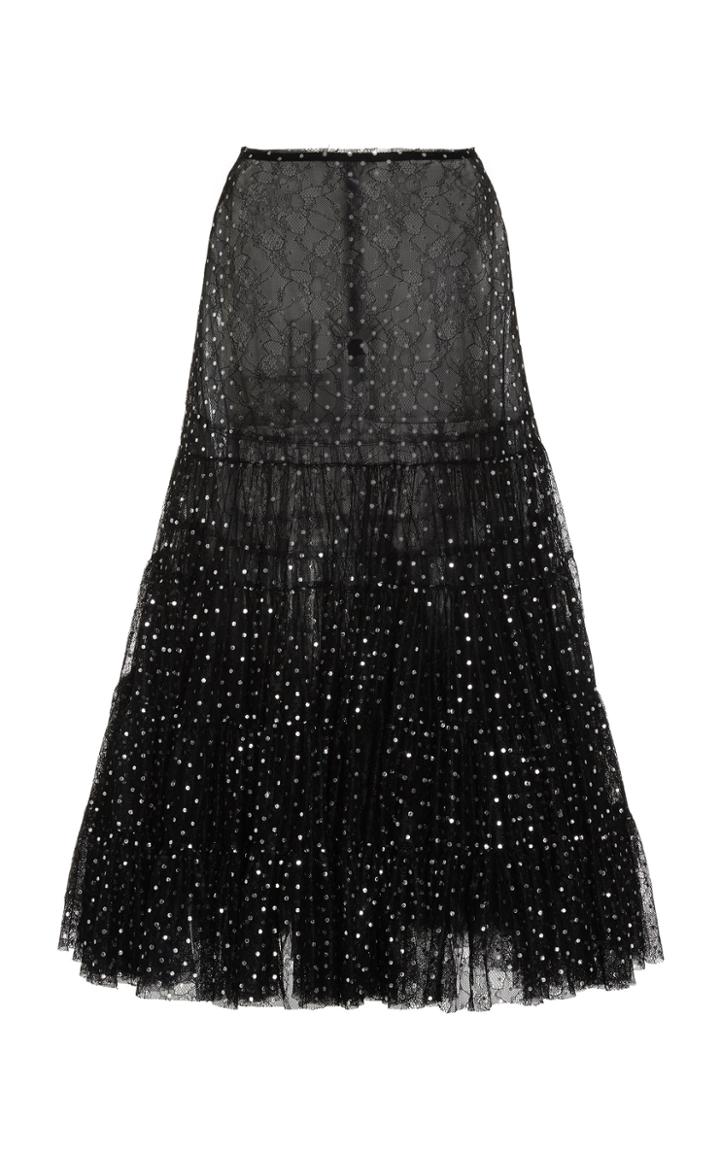 Moda Operandi Anas Jourden Semi-sheer Laced Polka-dot Print Midi Skirt Size: 34