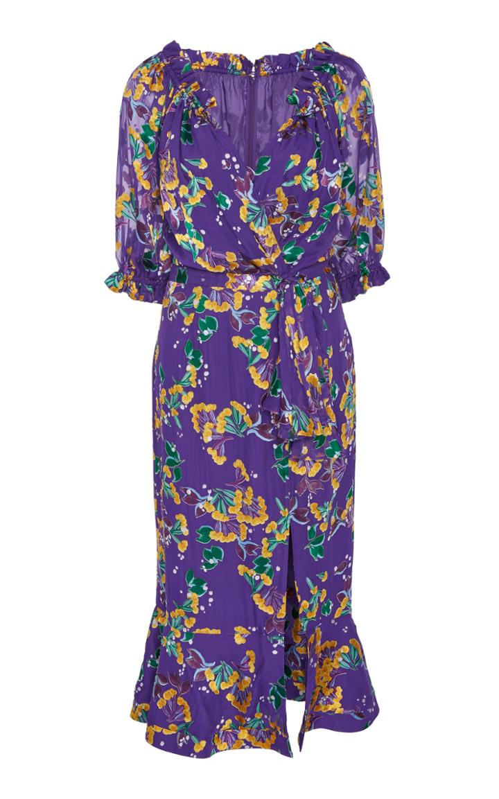Saloni Olivia Ruffled Floral-print Silk-chiffon Midi Dress