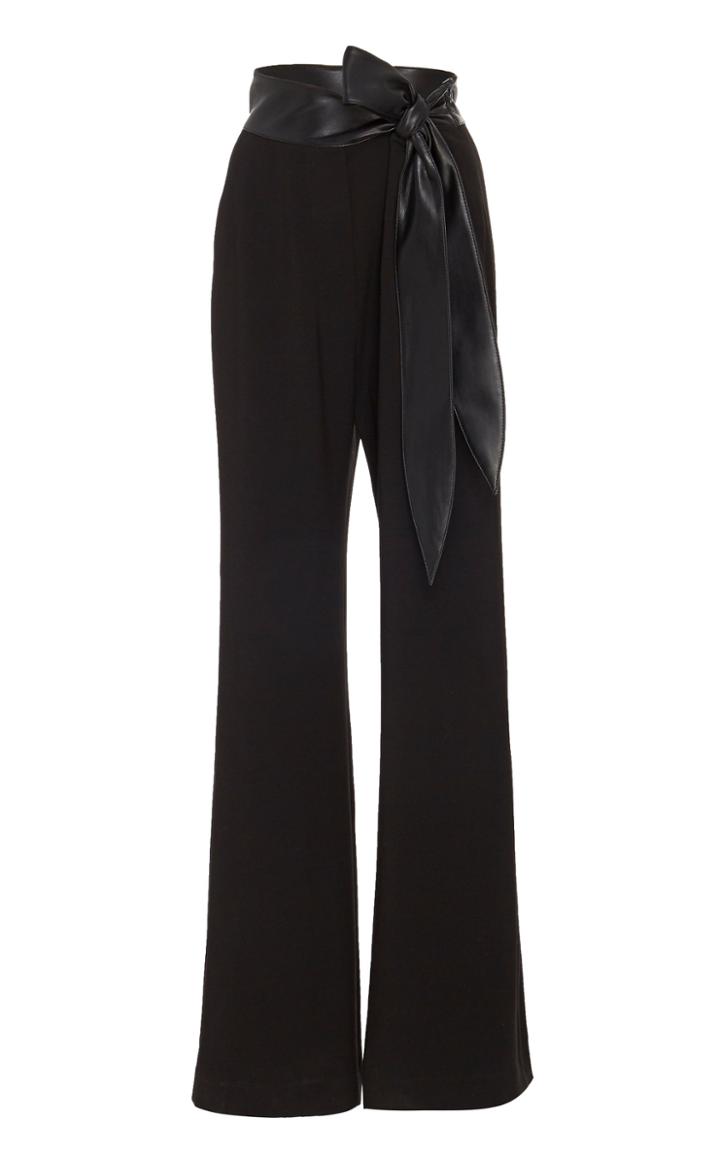 Nanushka Cecilia Belted Satin-trimmed Crepe Wide-leg Pants