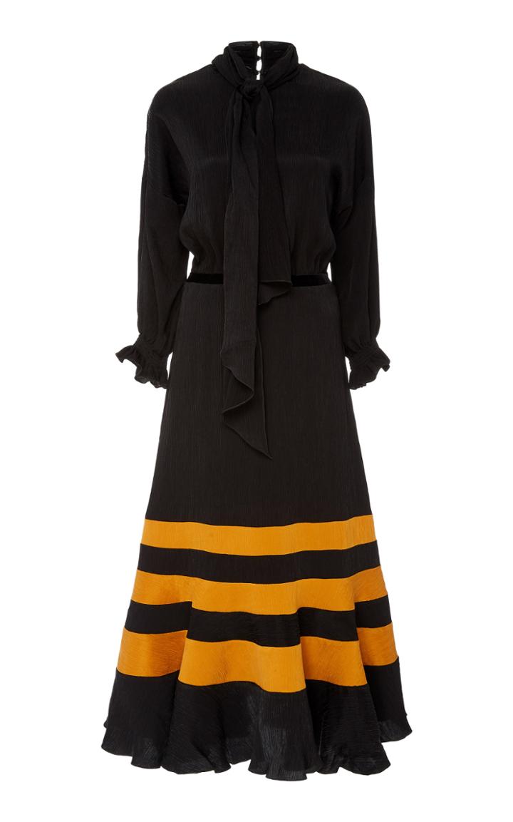 Johanna Ortiz Scarf-detailed Striped Satin Midi Dress