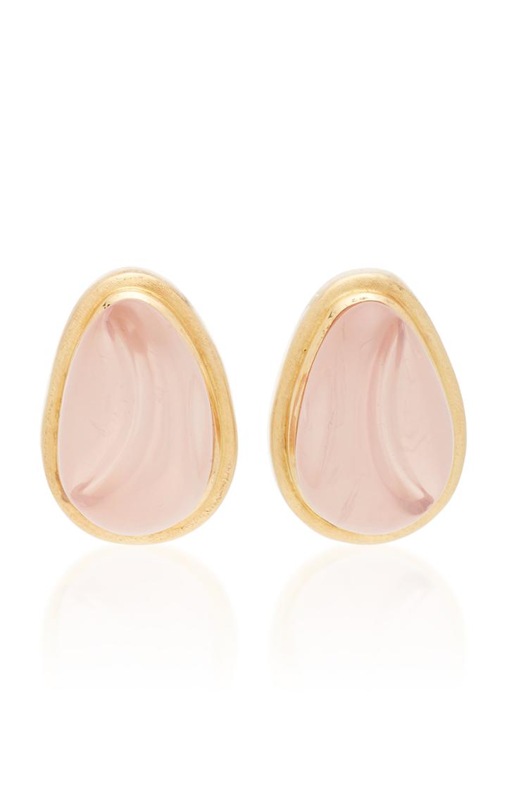 Mahnaz Collection One-of-a-kind 18k Gold And Forma Livre Carved Rose Quartz Earrings By Haroldo Burle Marx C. 1970