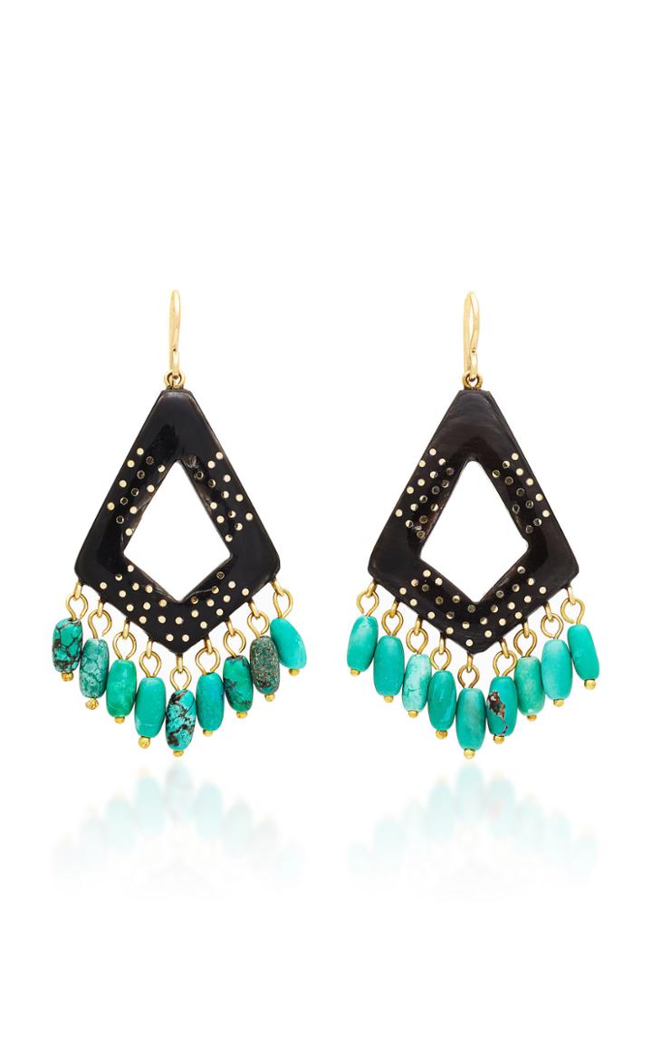 Ashley Pittman Mashua Horn And Turquoise Drop Earrings
