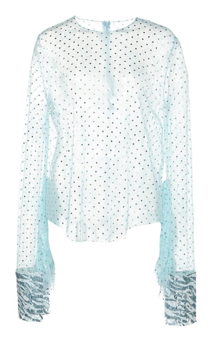 Moda Operandi Anas Jourden Semi-sheer Laced Polka-dot Print Top Size: 34