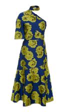 Christian Siriano Electric Floral Brocade One Sleeve Collar Dress