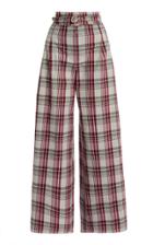 Moda Operandi Luisa Beccaria Belted Tartan Plaid Wide-leg Pants