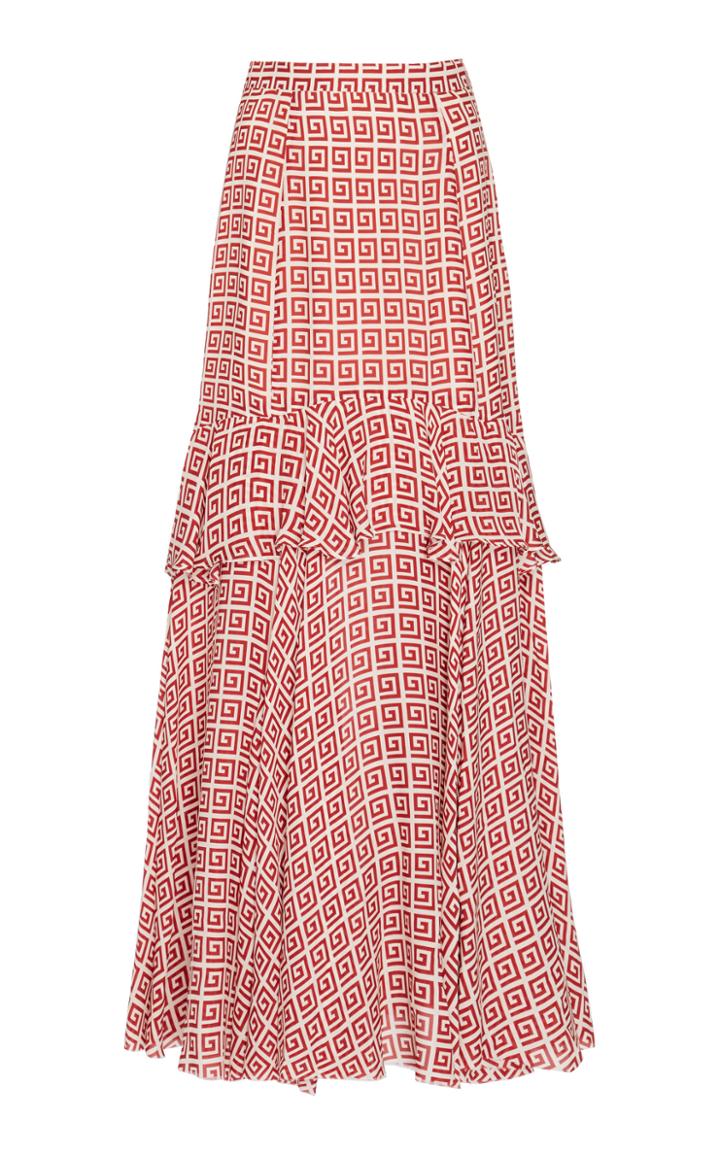 Rebecca De Ravenel Tiered Ruffled Silk Maxi Skirt