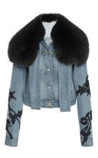 Jonathan Simkhai Embroidered Denim Fur Collar Jacket