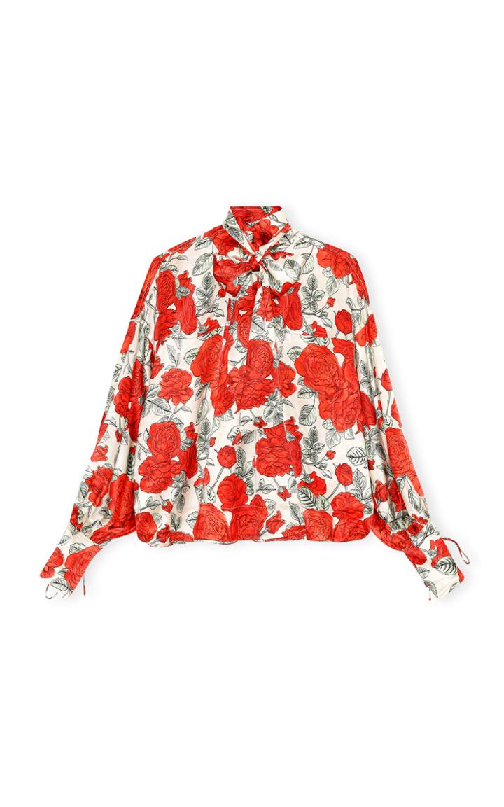 Moda Operandi Ganni Silk Stretch Satin Blouse