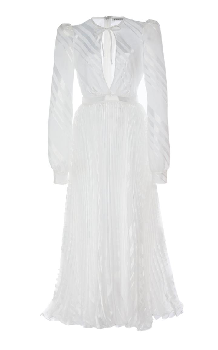Alessandra Rich Plisse Organza V-neck Midi Dress
