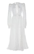 Alessandra Rich Plisse Organza V-neck Midi Dress