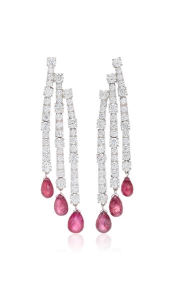 Giovane 18k White Gold Diamond And Ruby Earrings