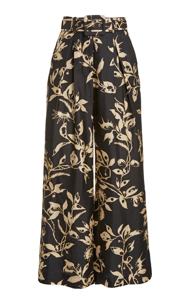 Zimmermann Ladybeetle Belted Printed Silk Wide-leg Pants