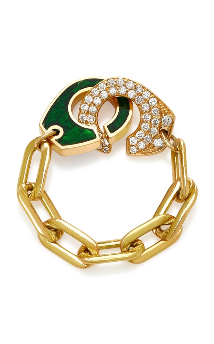 Audrey C. Jewelry 18k Gold Enamel And Diamond Ring