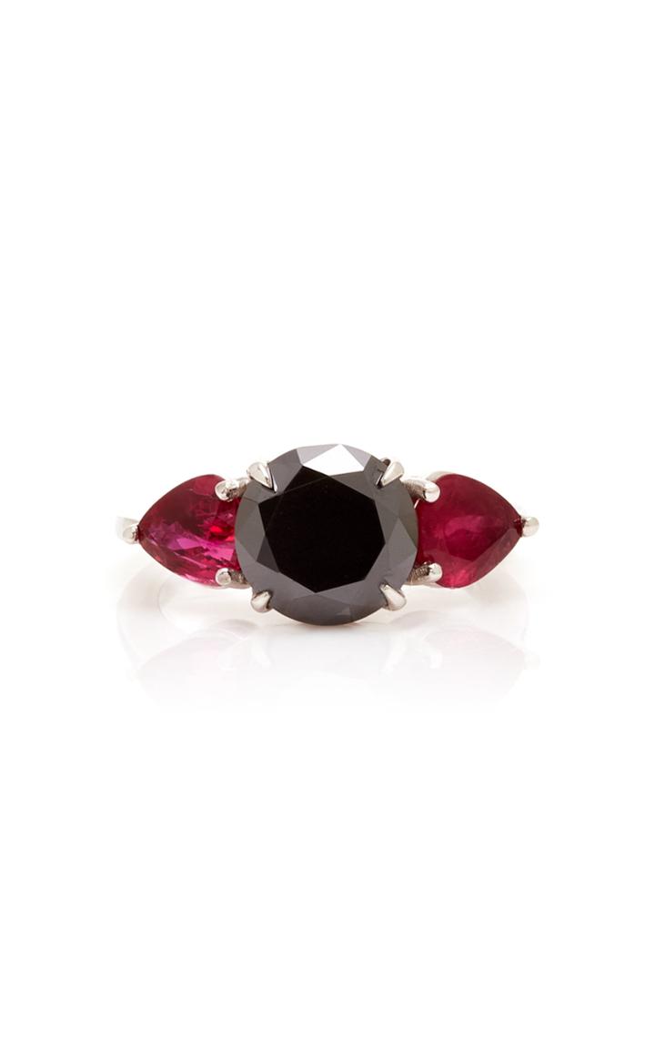 Maria Jose Jewelry 18k White Gold Black Diamond And Ruby Ring