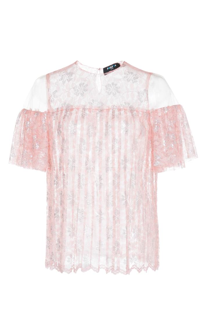 Paule Ka Lurex Floral Lace Plisse Top