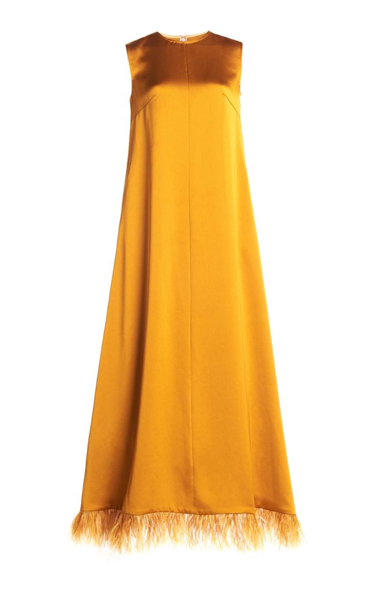 Moda Operandi Huishan Zhang Lavinia Feathered Satin Dress