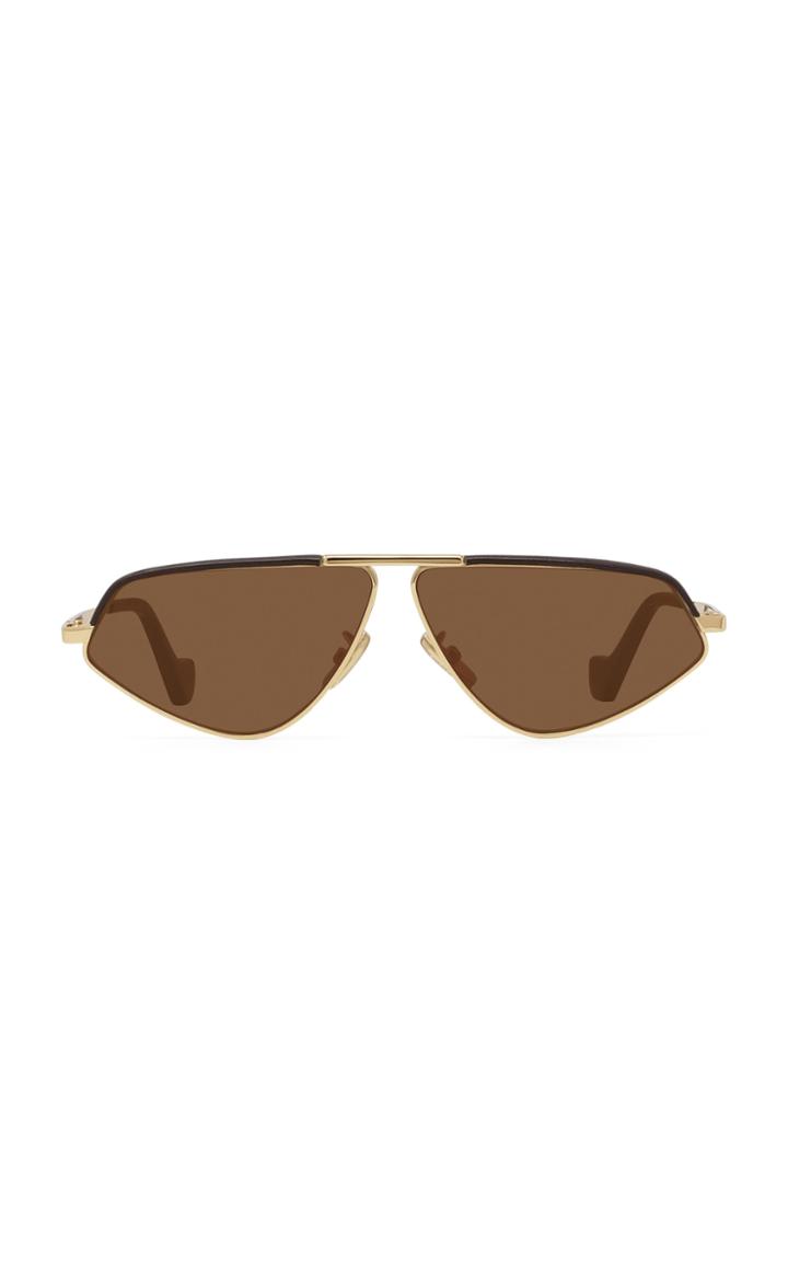 Loewe Aviator-style Leather-trimmed Metal Sunglasses