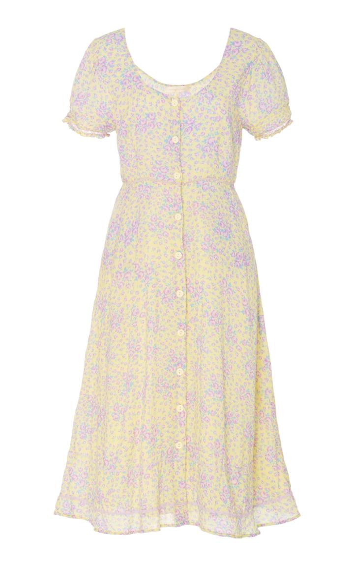 Moda Operandi Loveshackfancy Regina Button Up Lemon Cream Midi Dress Size: 00