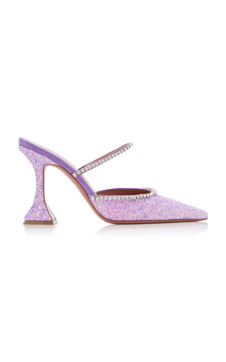 Amina Muaddi Gilda Crystal-embellished Glittered-leather Mules