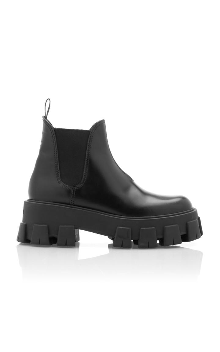 Prada Leather Platform Ankle Boots