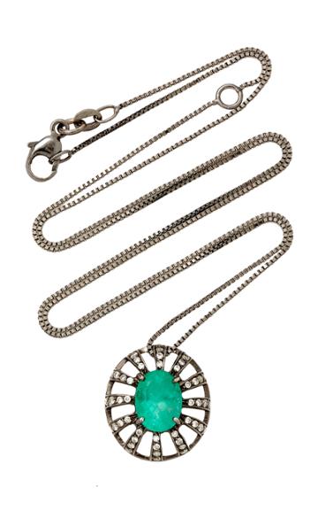 Jack Vartanian 18k White Gold And Black Rhodium Diamond And Emerald Necklace