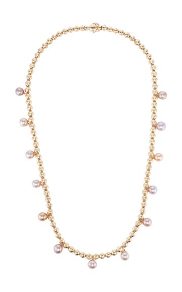 Moda Operandi Marlo Laz Squash Blossom Long Necklace With Pink Pearls