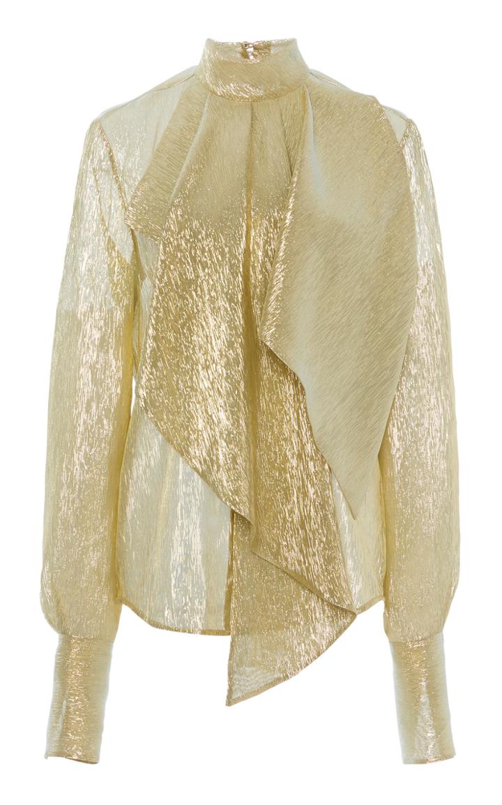 Moda Operandi Petar Petrov Cynthia Metallic Silk-blend Turtleneck Top Size: 34