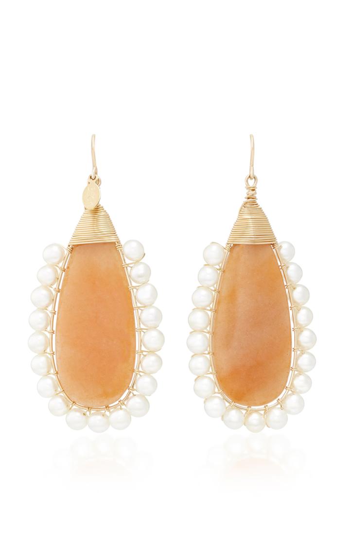 Beck Jewels Lolita 14k Gold Adventurine And Pearl Drop Earrings