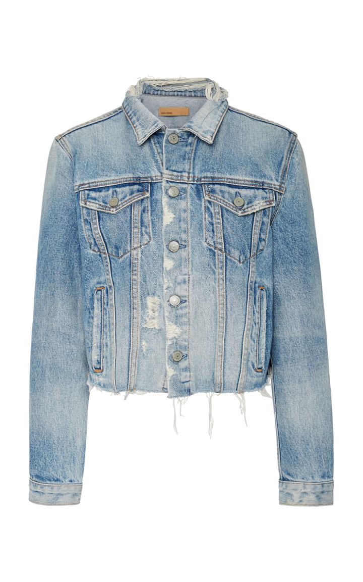 Grlfrnd Denim Cara Cropped Frayed Denim Jacket
