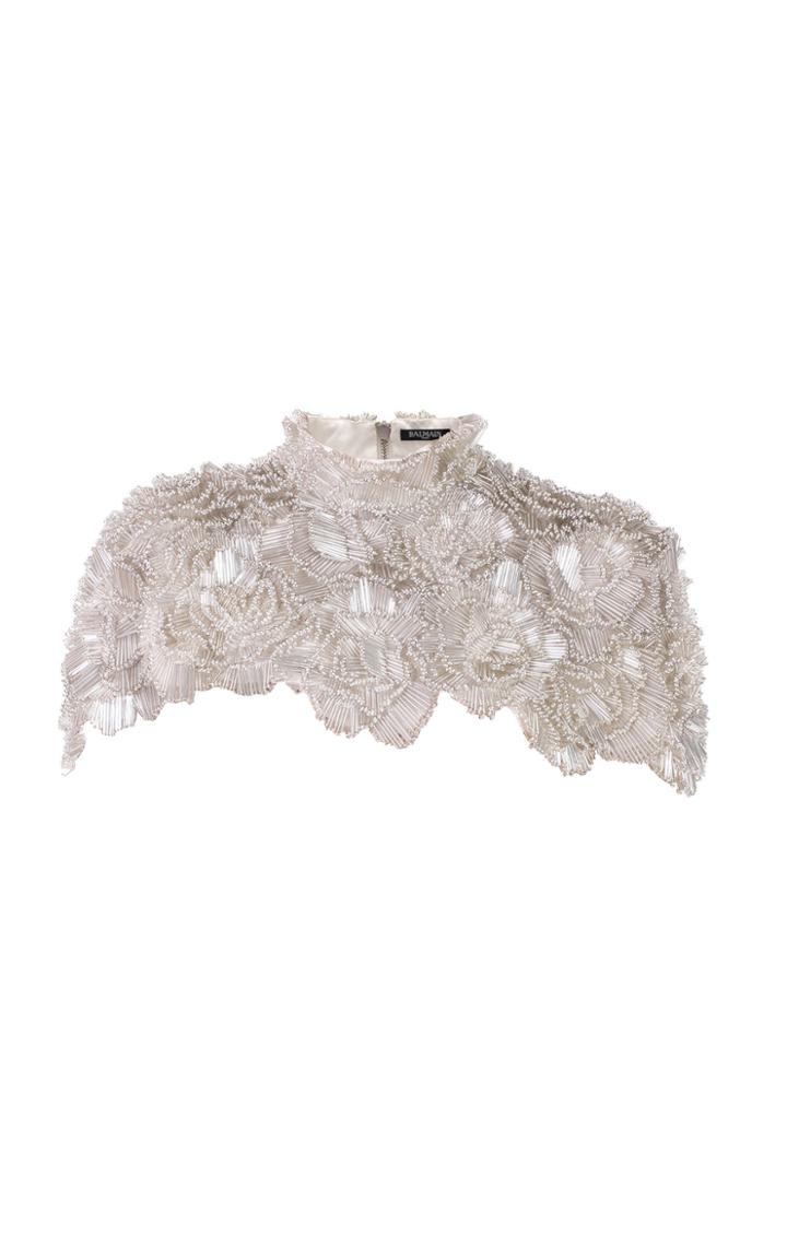 Balmain Floral-embellished Sequined Cropped Cape