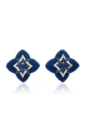 Fabio Salini Cabochon Sapphire And Leather Earrings