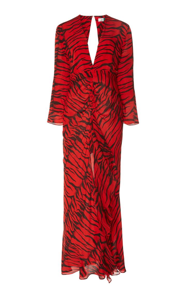 Rixo London Rose Silk Plunge Dress