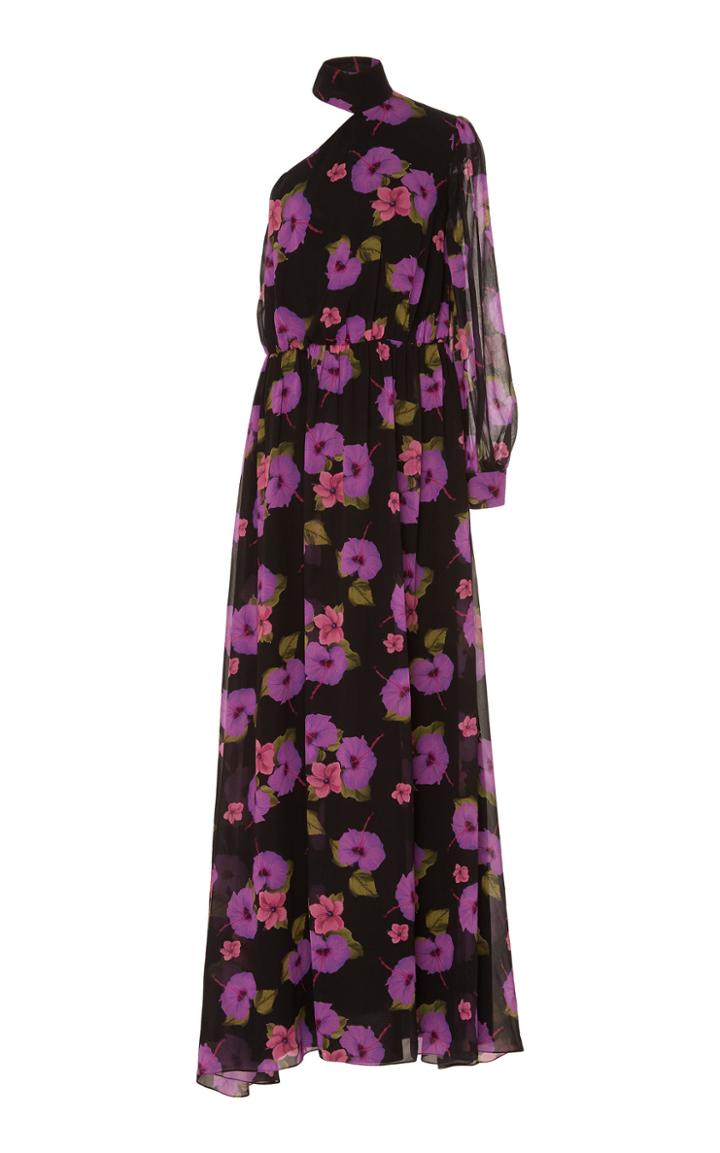 Borgo De Nor Isabeau One-shoulder Floral-print Silk-georgette Gown