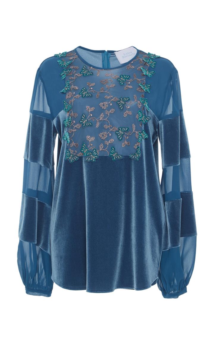Luisa Beccaria Velvet Long Sleeve Blouse