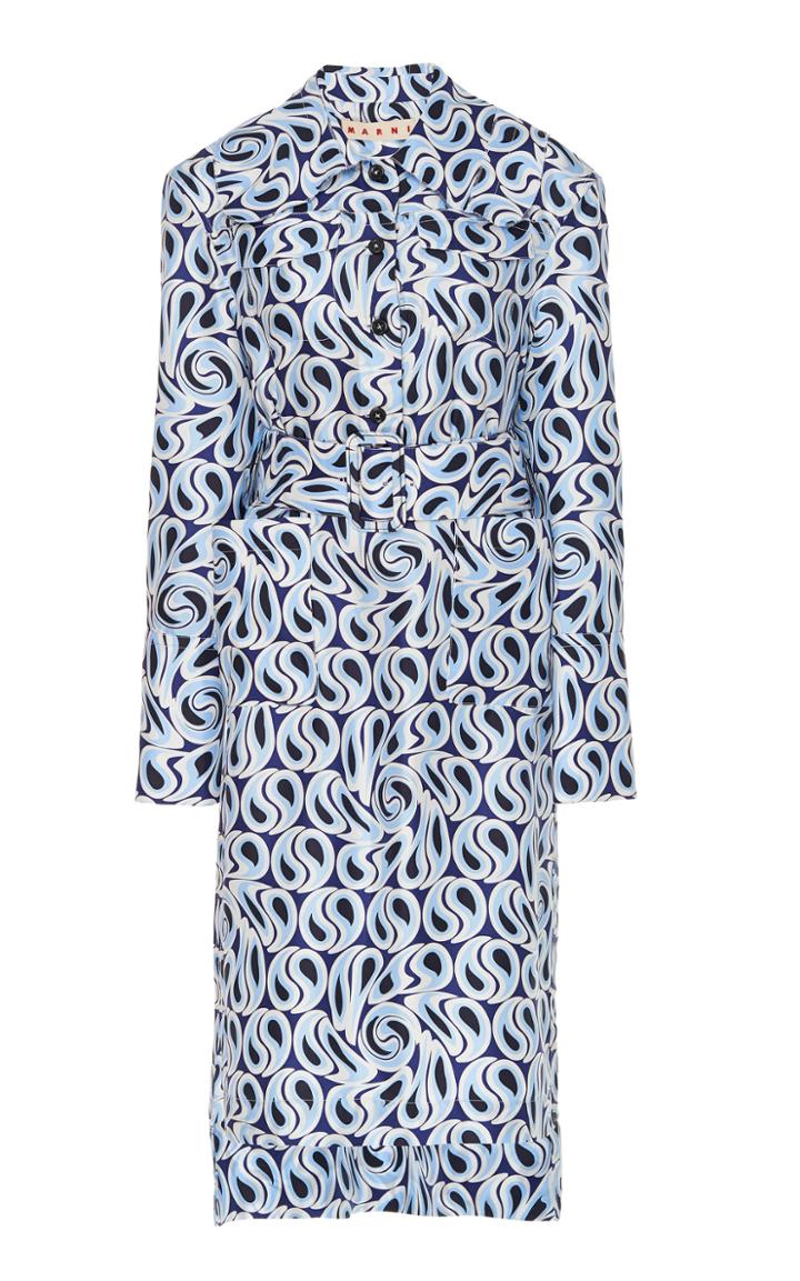 Marni Woven Long Sleeve Silk Dress With Belt