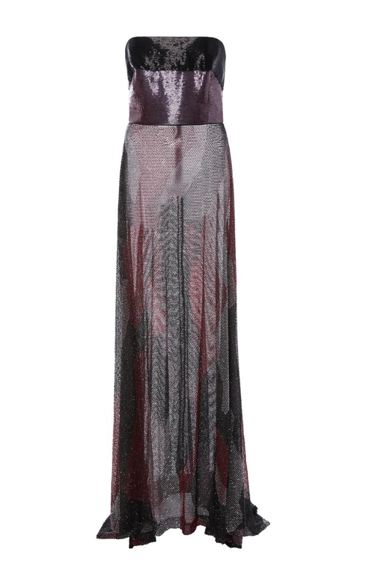 Prabal Gurung Crystal Mesh Strapless Gown