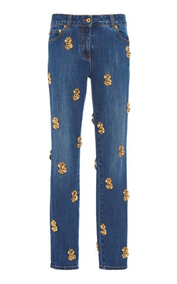 Moschino Currency-embellished Blue Jeans