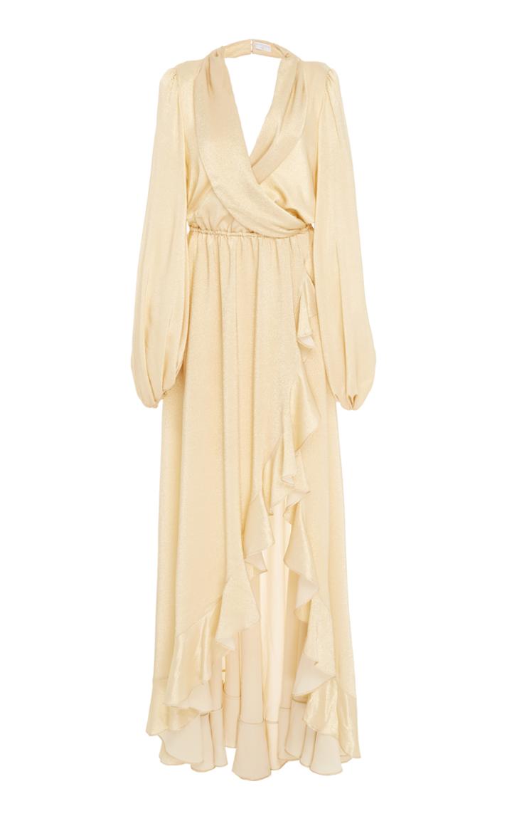 Caroline Constas Olivia Metallic Long Sleeve Gown