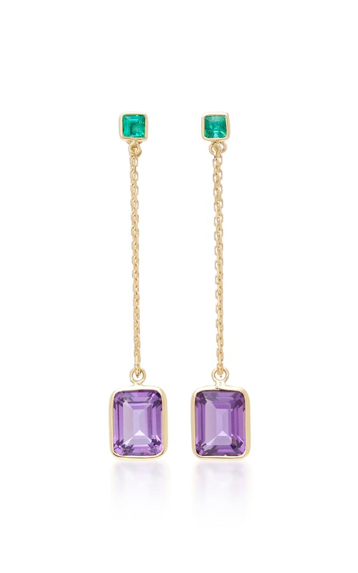 Yi 18k Gold Emerald And Amethyst Earrings