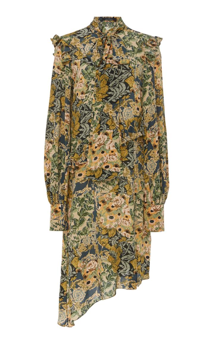 Rokh Tie-neck Floral-print Midi Dress