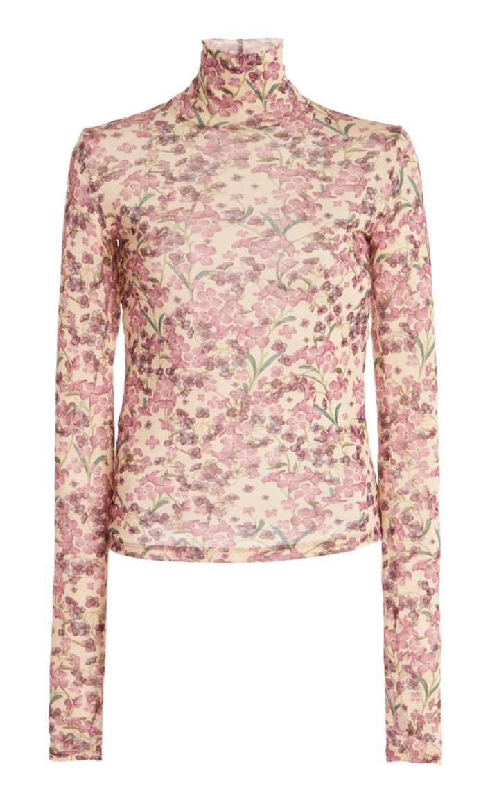 Moda Operandi Luisa Beccaria Floral Jersey Turtleneck Top