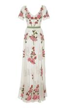 Luisa Beccaria Tulle Embroidered Roses Long Dress