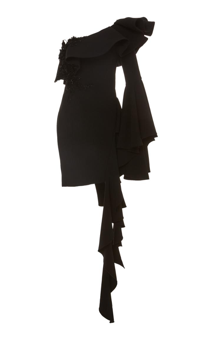 Pamella Roland Ruffled One-shoulder Stretch Crepe Dress