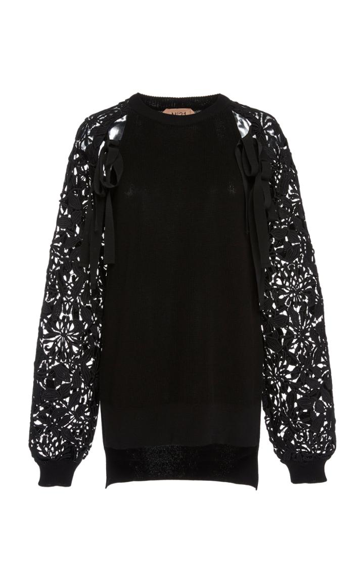 N21 Hazel Lace And Velvet-trim Shirt