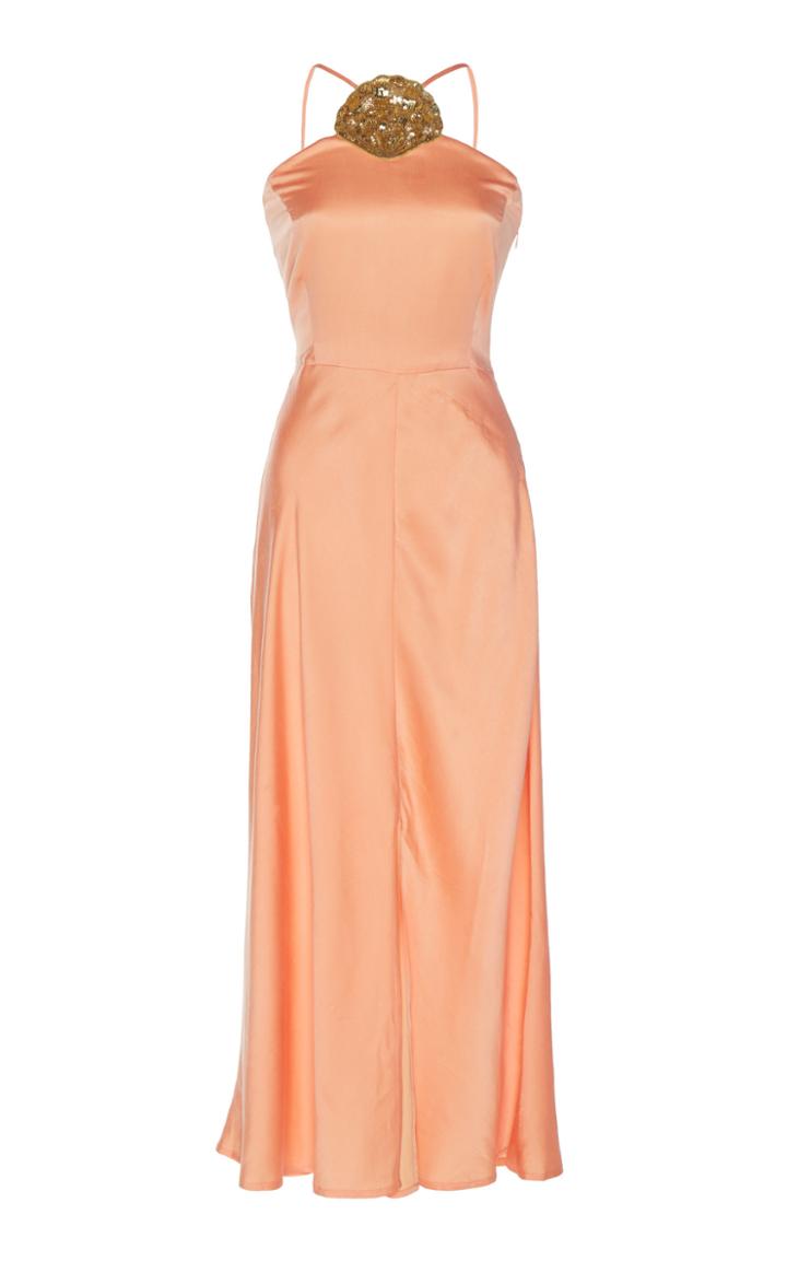 Rixo Lana Cotton Halter Shell Detail Midi Dress
