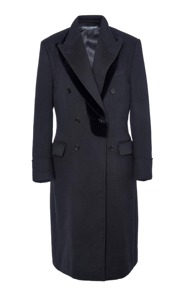 Moda Operandi Dolce & Gabbana Velvet-trimmed Cady Coat
