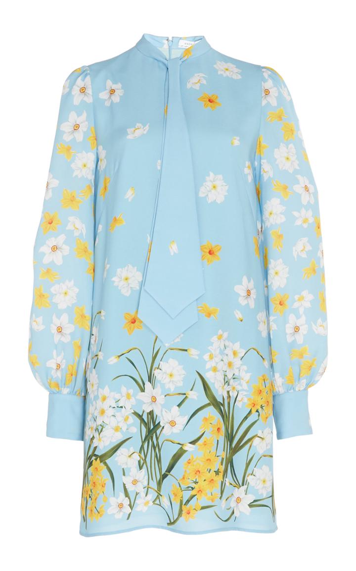Andrew Gn Neck Tie Daisy Silk Dress