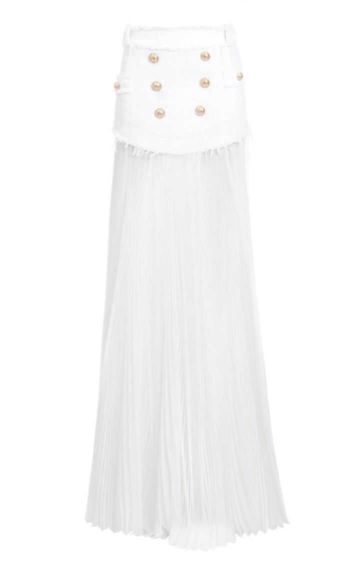 Balmain Pleated-overlay Tweed Mini Skirt