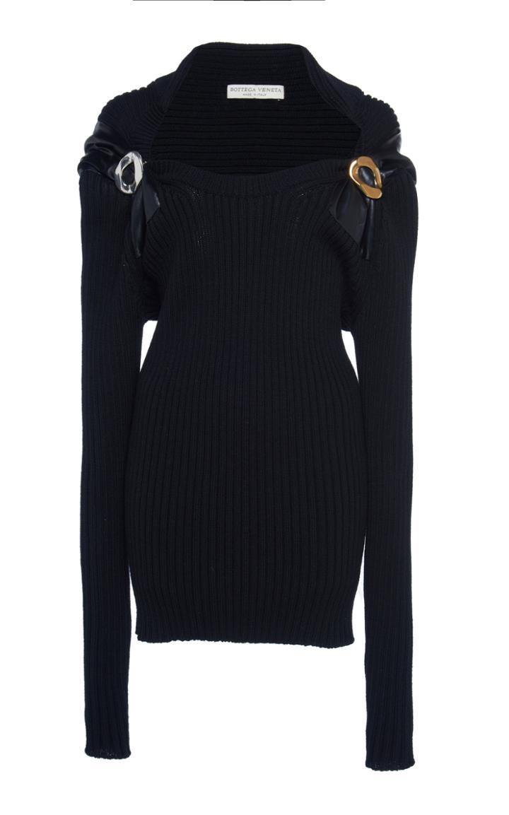 Bottega Veneta Leather-trimmed Ribbed Wool Sweater