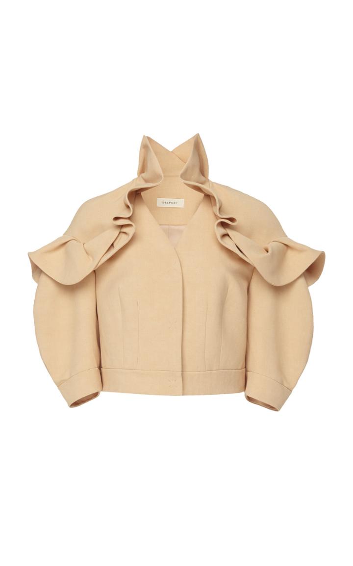 Delpozo Short Linen Canvas Jacket With Frills